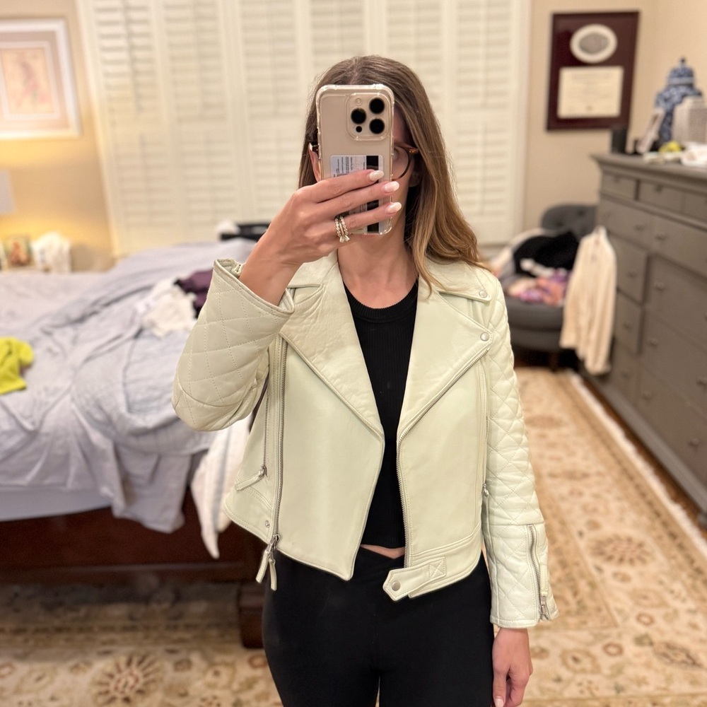 Club Monaco Soft Leather Jacket Mint Green XS